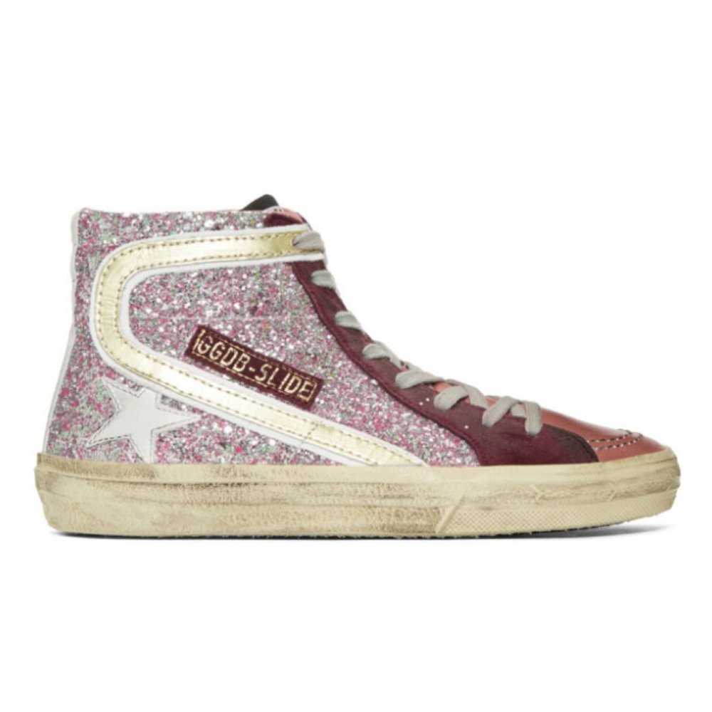 Golden Goose Pink Glitter Slide High-Top Sneakers